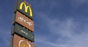 McDonald's sign against blue sky